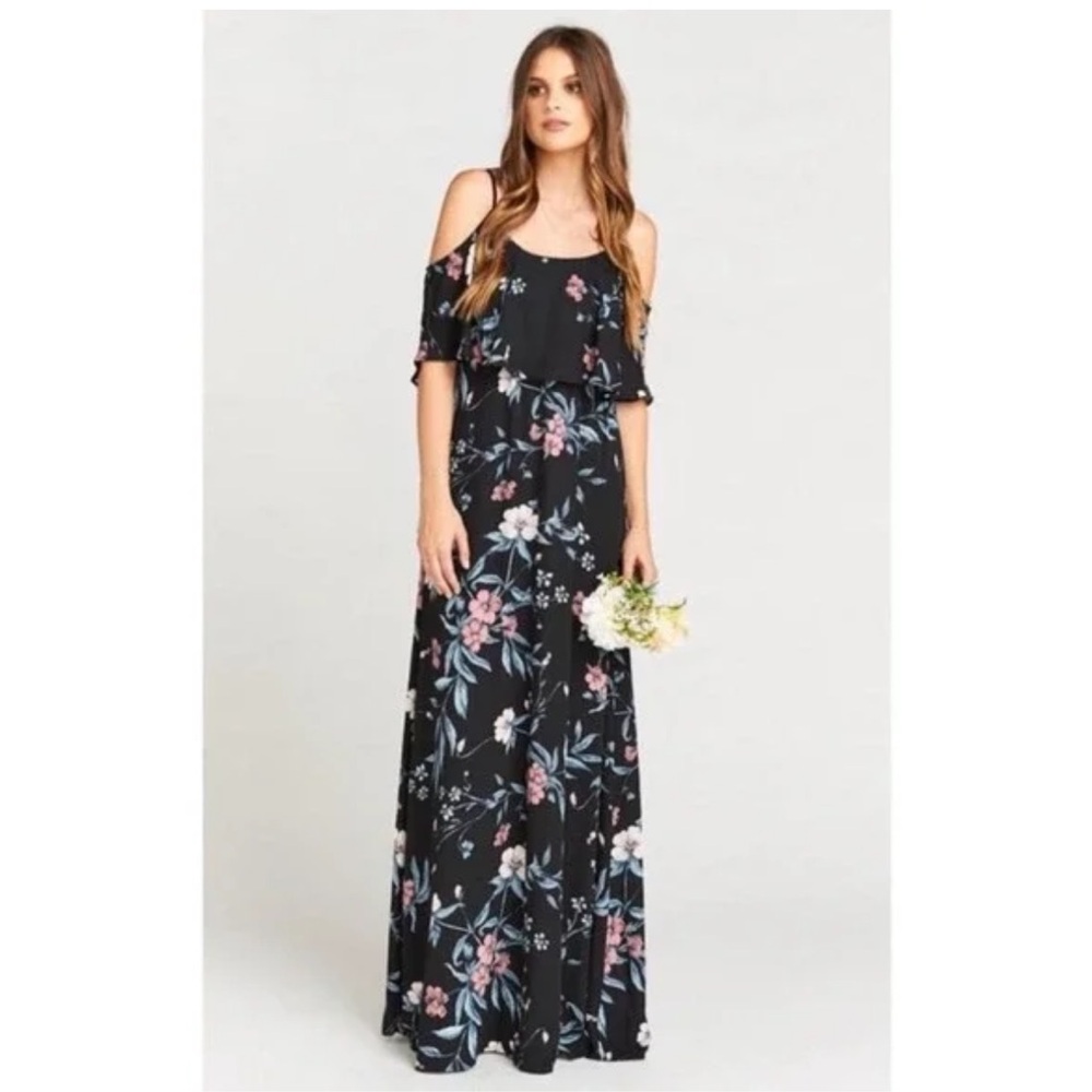 Show Me Your Mumu Caitlin Ruffle Maxi Dress Black Floral XXL